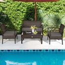 4 PCS Patio Rattan Cushioned Furniture Set -Brown