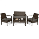 4 PCS Patio Rattan Cushioned Furniture Set -Brown