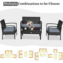 4 PCS Patio Rattan Cushioned Furniture Set -Black