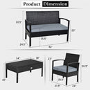 4 PCS Patio Rattan Cushioned Furniture Set -Black