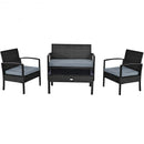 4 PCS Patio Rattan Cushioned Furniture Set -Black