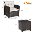 3 Pcs Patio Rattan Furniture Set Cushioned Conversation Set Coffee Table