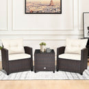 3 Pcs Patio Rattan Furniture Set Cushioned Conversation Set Coffee Table