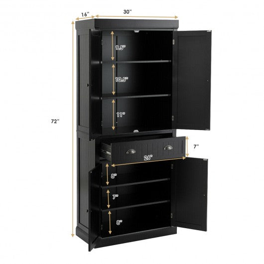 Cupboard Freestanding Kitchen Cabinet w- Adjustable Shelves-Black