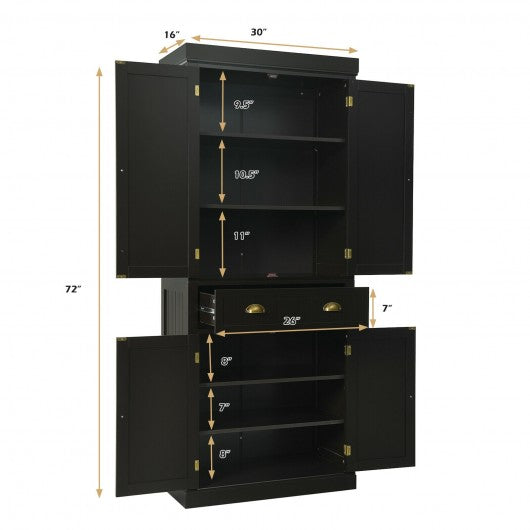 Cupboard Freestanding Kitchen Cabinet w- Adjustable Shelves-Espresso