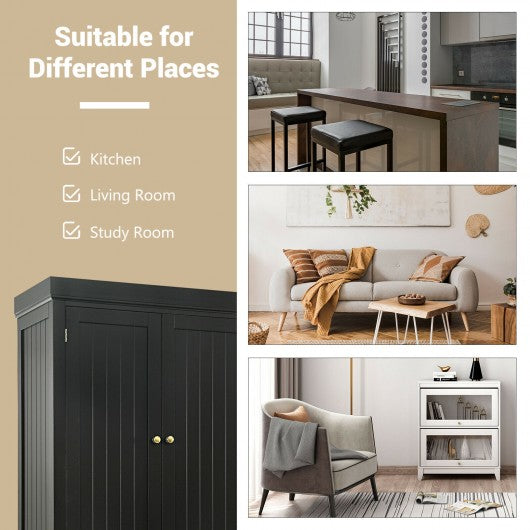 Cupboard Freestanding Kitchen Cabinet w- Adjustable Shelves-Espresso