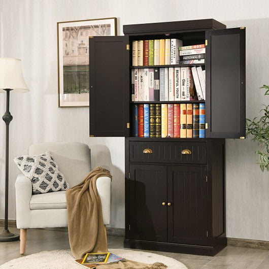 Cupboard Freestanding Kitchen Cabinet w- Adjustable Shelves-Espresso