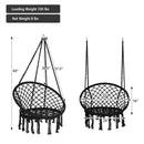 Hanging Macrame Hammock Chair with Handwoven Cotton Backrest-Black