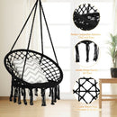 Hanging Macrame Hammock Chair with Handwoven Cotton Backrest-Black