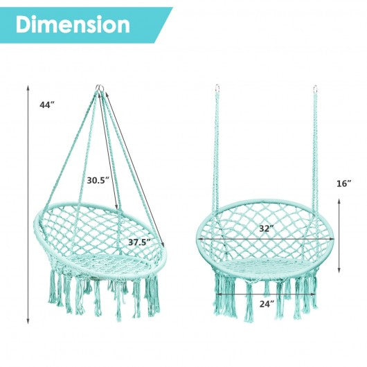 Hanging Macrame Hammock Chair with Handwoven Cotton Backrest-Turquoise