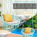 Hanging Macrame Hammock Chair with Handwoven Cotton Backrest-Turquoise