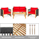4 Pcs Acacia Wood Outdoor Patio Furniture Set with Cushions-Red