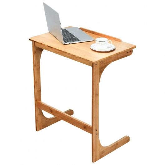 Adjustable C-Shape Couch End Table wth Tilting Top-Natural