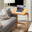 Adjustable C-Shape Couch End Table wth Tilting Top-Natural