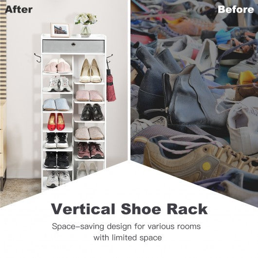 Wooden Free Standing Shoe Storage Shelf with Fabric Drawer-White