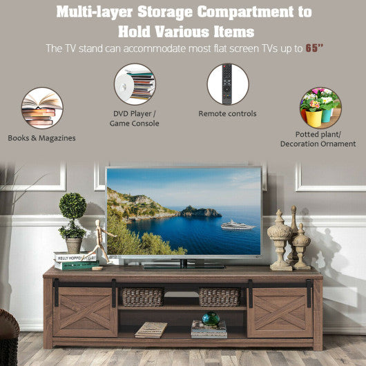 65" Flat Sliding Barn Door TV Stand-Coffee