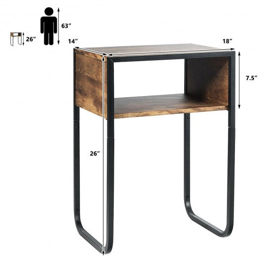 Industrial Coffee Nightstand Side Table with Metal Rustic Frame