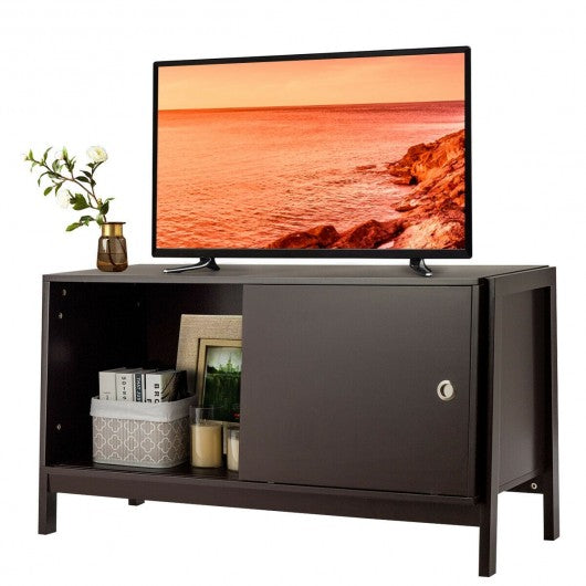 TV Stand Modern Entertainment Cabinet with Sliding Doors-Coffee
