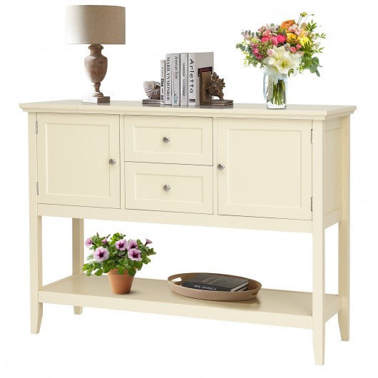 Wooden Sideboard Buffet Console Table  w- Drawers and Storage-Beige