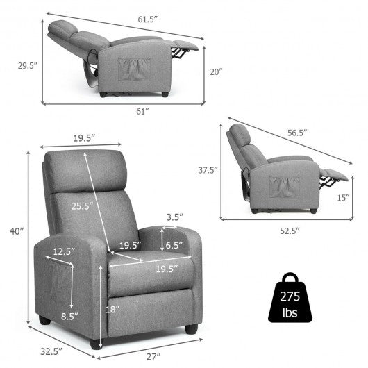Recliner Sofa Wingback Chair with Massage Function-Gray