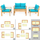4 Pieces Patio Acacia Wood Thick Cushion Loveseat Sofa Set-Turquoise