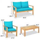 4 Pieces Patio Acacia Wood Thick Cushion Loveseat Sofa Set-Turquoise