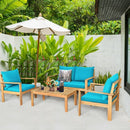 4 Pieces Patio Acacia Wood Thick Cushion Loveseat Sofa Set-Turquoise