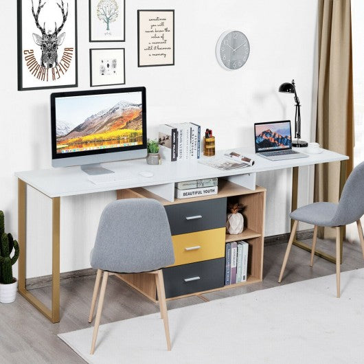 87" 2 Person Adjustable L-Shaped Computer Desk