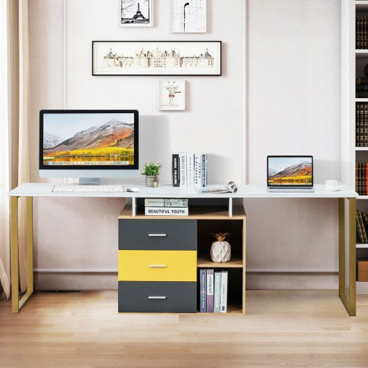 87" 2 Person Adjustable L-Shaped Computer Desk