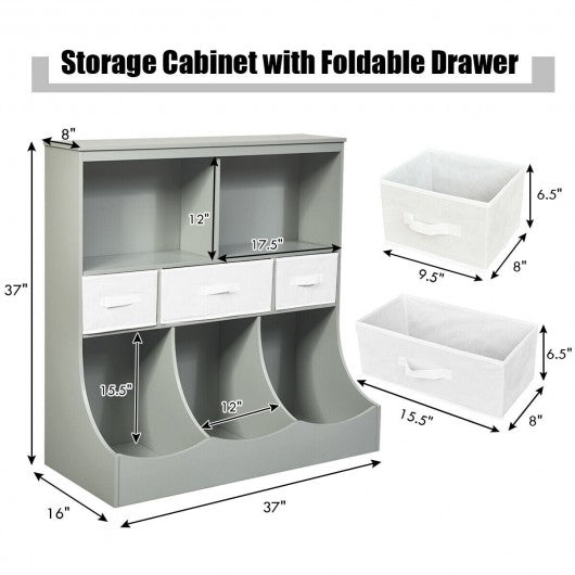Freestanding Combo Cubby Bin Storage Organizer Unit W-3 Baskets-Gray