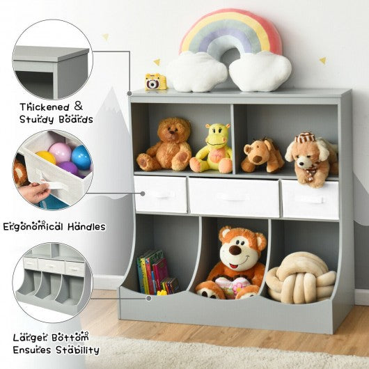 Freestanding Combo Cubby Bin Storage Organizer Unit W-3 Baskets-Gray