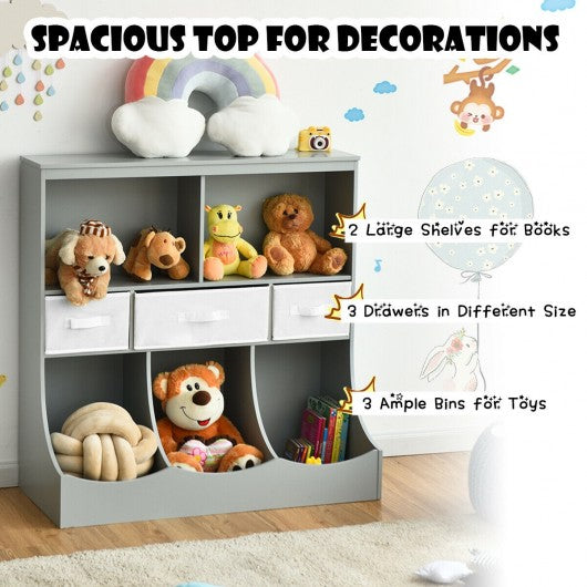 Freestanding Combo Cubby Bin Storage Organizer Unit W-3 Baskets-Gray