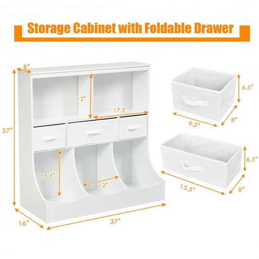 Freestanding Combo Cubby Bin Storage Organizer Unit W-3 Baskets-White