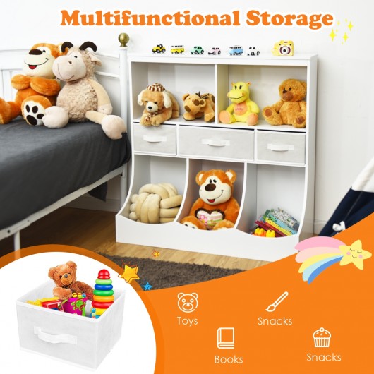 Freestanding Combo Cubby Bin Storage Organizer Unit W-3 Baskets-White