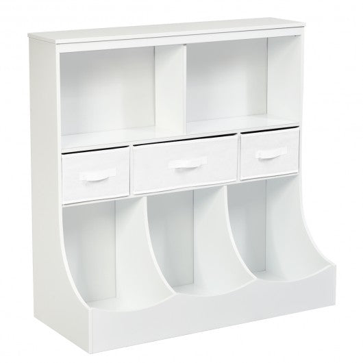 Freestanding Combo Cubby Bin Storage Organizer Unit W-3 Baskets-White