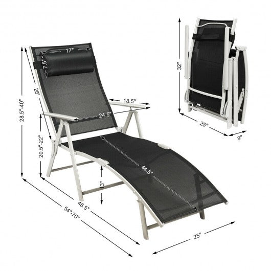 Outdoor Lightweight Folding Chaise Lounge Chair-Black