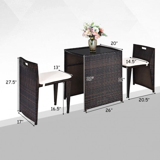 3 pcs Cushioned Outdoor Wicker Patio Set