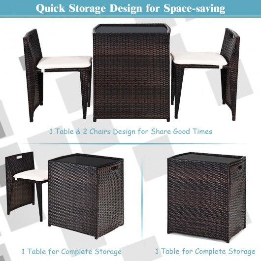 3 pcs Cushioned Outdoor Wicker Patio Set