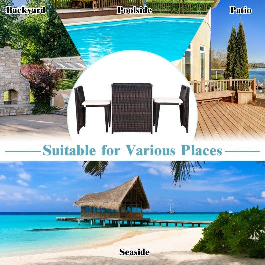 3 pcs Cushioned Outdoor Wicker Patio Set