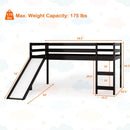 Twin Size Low Sturdy Loft Bed with Slide Wood -Espresso