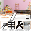 Twin Size Low Sturdy Loft Bed with Slide Wood -Espresso