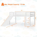 Twin Size Low Sturdy Loft Bed with Slide Wood -White