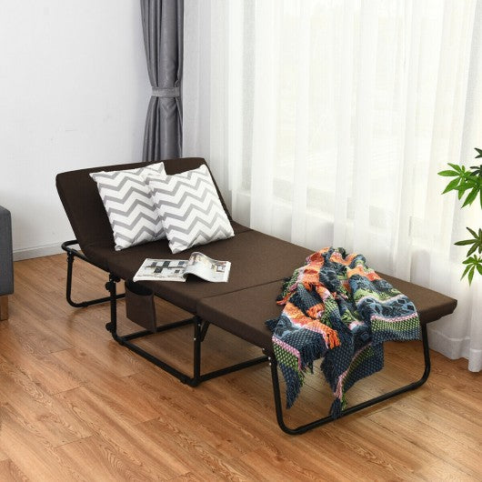 Folding Guest Sleeper Bed w-6 Position Adjustment-Brown