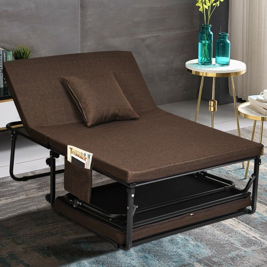 Folding Guest Sleeper Bed w-6 Position Adjustment-Brown