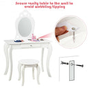 Kids Princess Makeup Dressing Play Table Set with Mirror -White