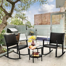 3 Pcs Patio Rattan Furniture Set with Coffee Table and Rocking Chairs