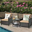 3Pcs Patio Rattan Furniture Set Cushioned Sofa Storage Table with Shelf Garden