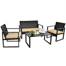 4 Pcs Patio Rattan Furniture Set Cushioned Sofa Coffee Table Garden Deck