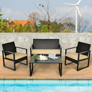 4 Pcs Patio Rattan Furniture Set Cushioned Sofa Coffee Table Garden Deck