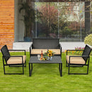 4 Pcs Patio Rattan Furniture Set Cushioned Sofa Coffee Table Garden Deck